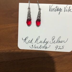 Red Ruby Silver Earrings